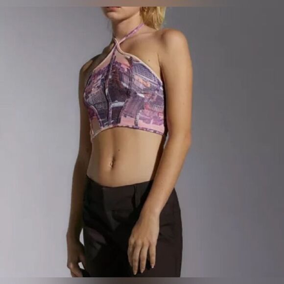 Urban Outfitters Skyline Print Halter Top Size S - Picture 1 of 10